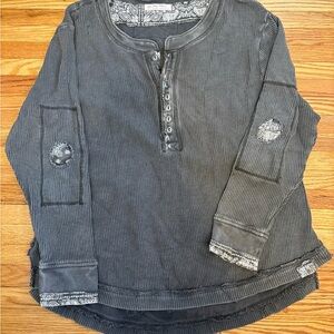 Gray Henley Shirt with Bandana Detailing